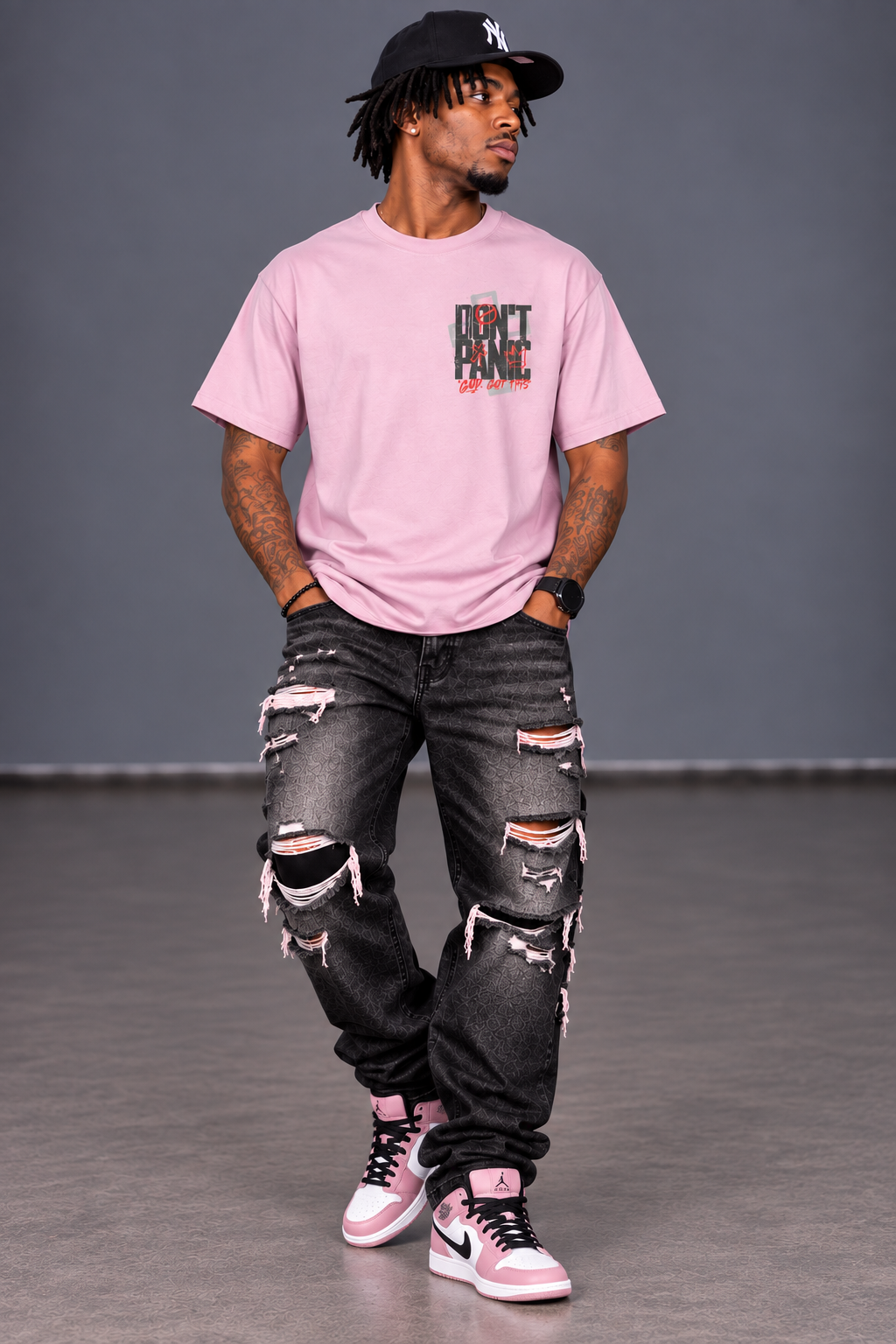 Don't Panic Boxy Tee Pink/Black