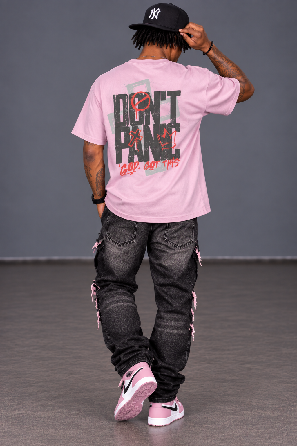 Don't Panic Boxy Tee Pink/Black
